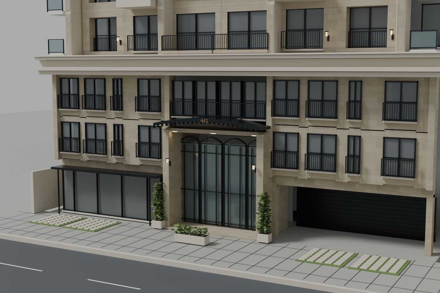 Acceso del edificio modelado en 3D