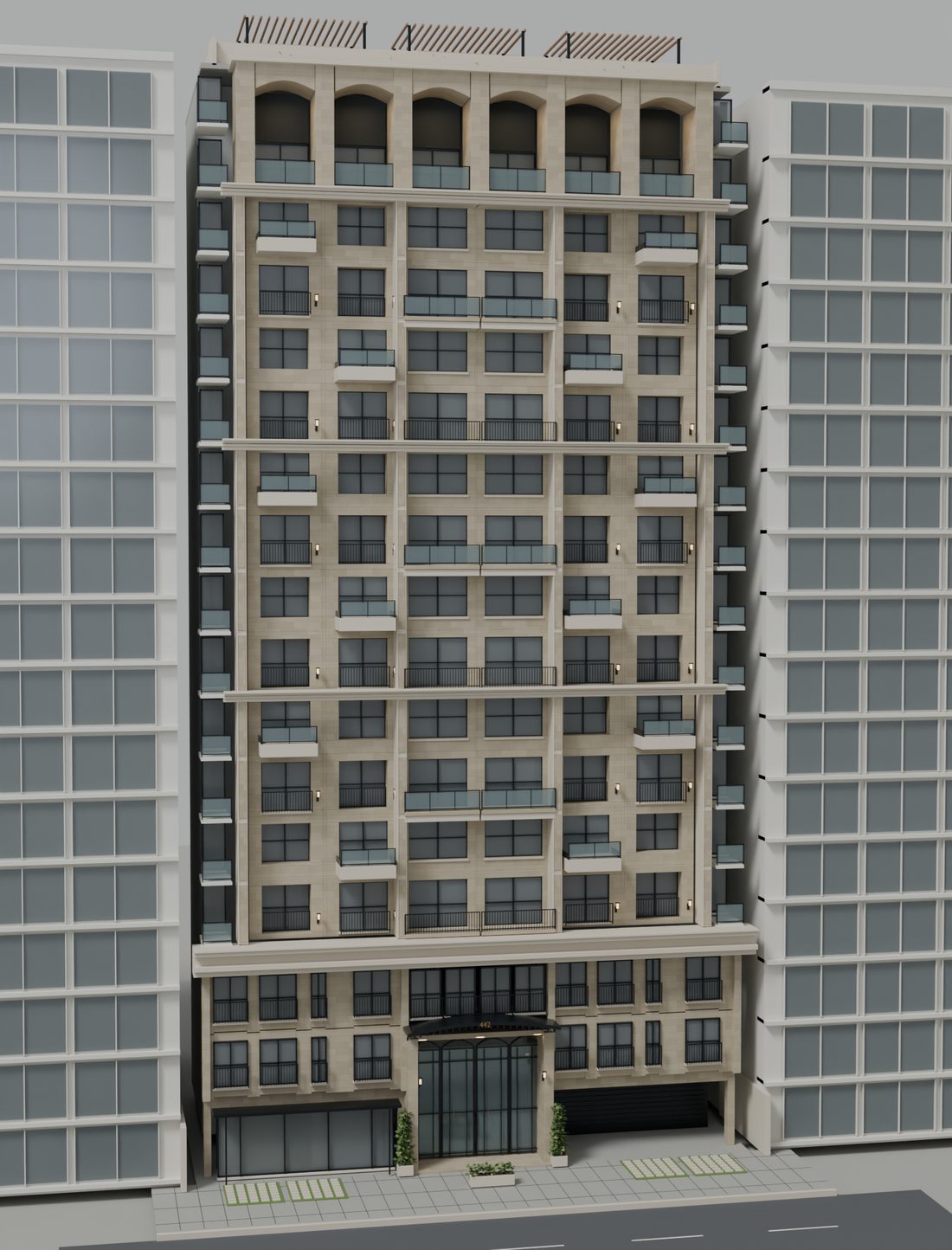 Fachada del edificio Aliaga 442 modelada en 3D con IA