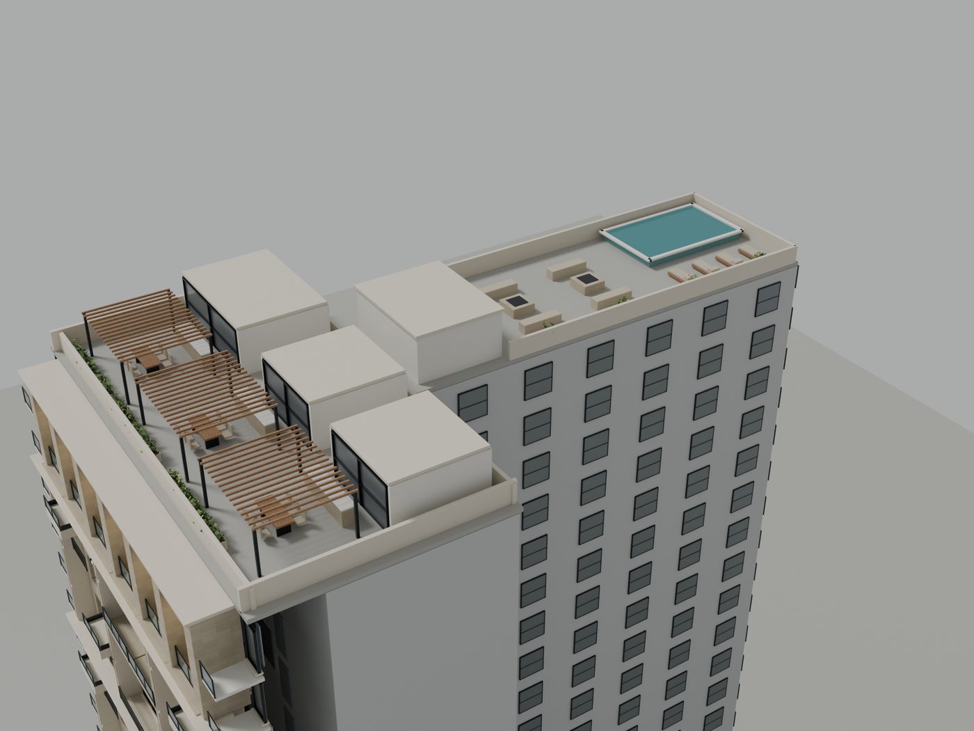 Rooftop con piscina modelado en 3D